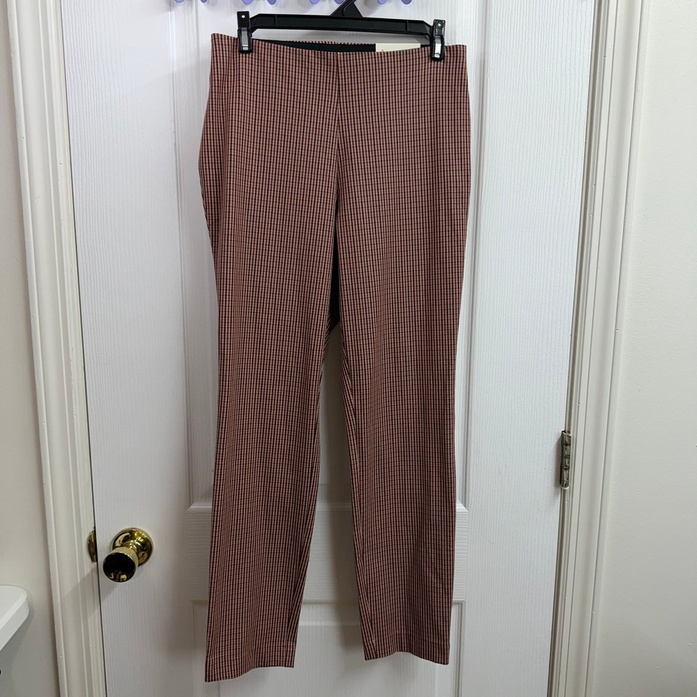 NEW A New Day burgundy brown plaid high rise skinny ankle stretch pants 4